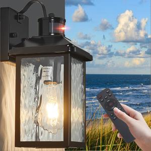 Porch Lights Outdoor with Remote Control - Motion Sensor Exterior Lighting Fixtures 4 Lighting Modes Outdoor Wall Lights Dusk to Dawn Sconce Lights for Patio Porch Garage Front Door