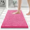 Smiry Luxury Chenille Bathroom Rugs 24x16, Extra Soft and Absorbent Shaggy Bath Mat, Machine Washable, Non-Slip Plush Carpet Runner for Tub, Shower, and Floor, Home Decor Accessories, Hot Pink