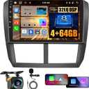 for Subaru Forester Impreza WRX 2008-2012 Android Car Stereo with Wireless Carplay, 8 Core 4+64GB 9 Inch IPS Touchscreen Car Radio 59UI GPS Navigation WiFi 32EQ DSP Backup Camrea