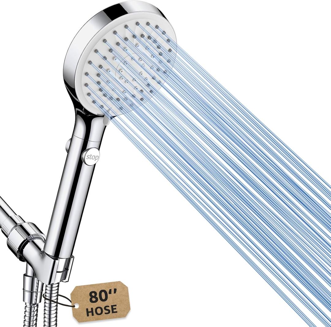 FASDUNT Shower Head with Handheld, High Pressure Handheld Shower Head with 80" Extra Long Stainless Steel Hose & Adjustable Bracket, Showerhead with ON/OFF Switch for Pets Bath (Premium Chrome)
