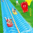35Ft Huge Slip and Water Slide with Sprinkler, Heavy Duty Lawn Waterslide for Kids Adults, Extra Long Double Lane Water Toys n Slides with 2 Bodyboards Backyard Lawn Summer Outdoor Water Toys