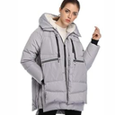 FADSHOW Women's Winter Down Jackets Long Down Coats Warm Parka with Hood, Grey, Medium