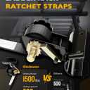Ladder Rack Ratchet Straps with J-Hook (4PCS), 2" Black Round Tube Mount, 1.5" Wide x 7.5' Long Black Retractable Ratchet Tie Down Strap Roof Rack, 500 lbs Load Heavy Duty Cargo Buckle Rack Lock Strap