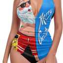 Irisjudy Women Sexy One Piece Swimsuit Tummy Control Swimwear Self Tie V Neck Halter Bathing Suit XS-3XL (S)