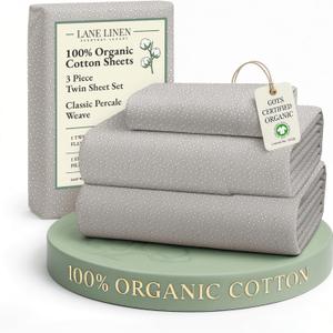 LANE LINEN Sustainably Produced 100% Organic Cotton Twin Bed Sheet Set, Soft & Breathable Naturally Cool Temperature Regulating Twin Sheet Set, Low Pilling Fade Resistant Bed Sheets- Snowdrop