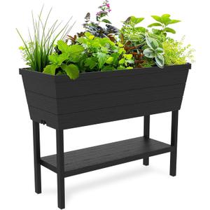 Keter Urban Bloomer 12.7 Gallon Raised Garden Bed and Outdoor Herb Garden Planter with Self Watering Gauge and Drainage Plug, Dark Grey