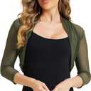 Allegra K Women's 3/4 Sleeve Sheer Mesh Shrug Open Front Cropped Bolero Cardigan (XS, Army Green)