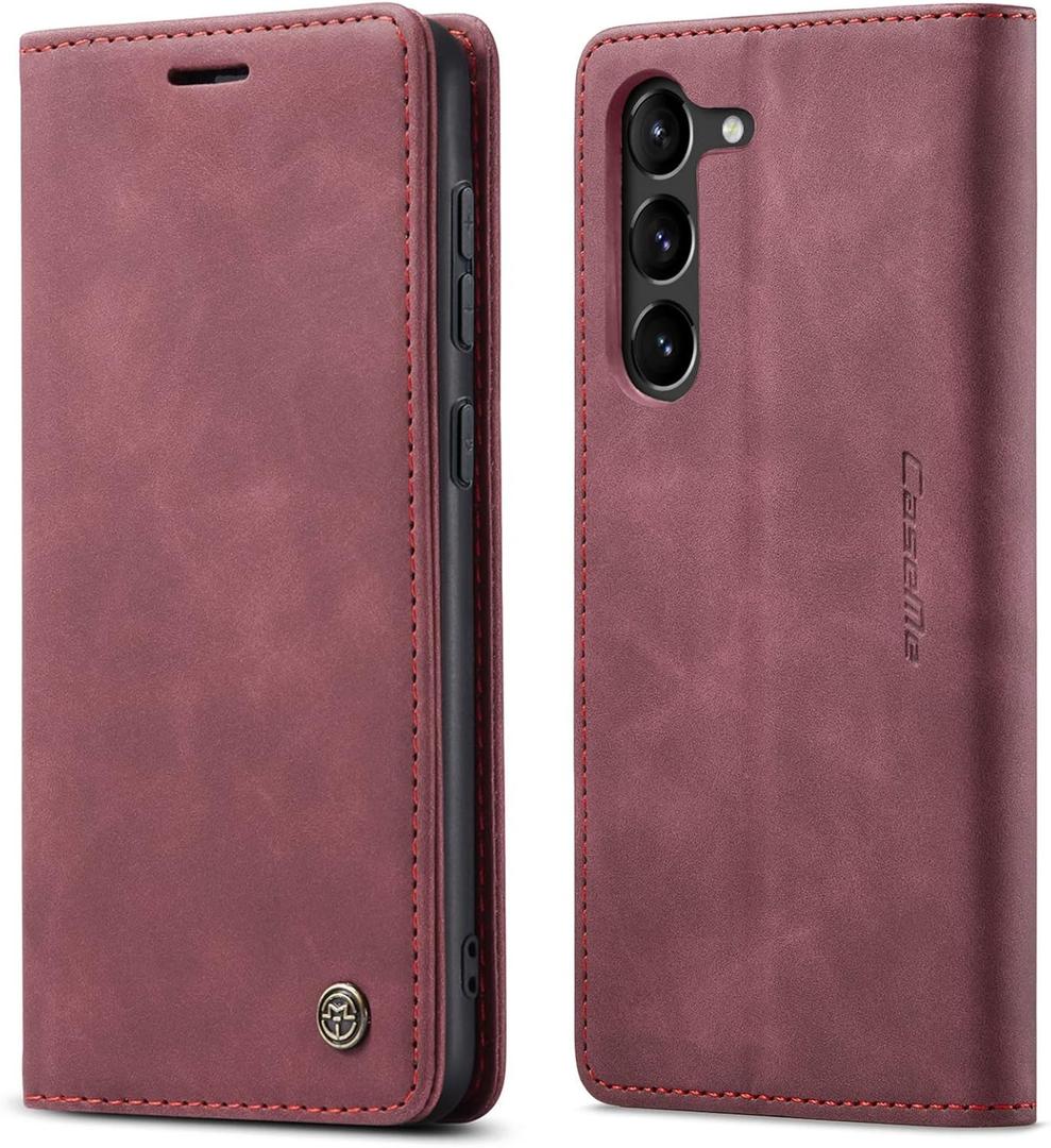 SINIANL for Samsung Galaxy S24 Case Wallet, Leather Book Folding Flip Cover with Kickstand Card Holders Slots Leather Case for Galaxy S24 Wine Red