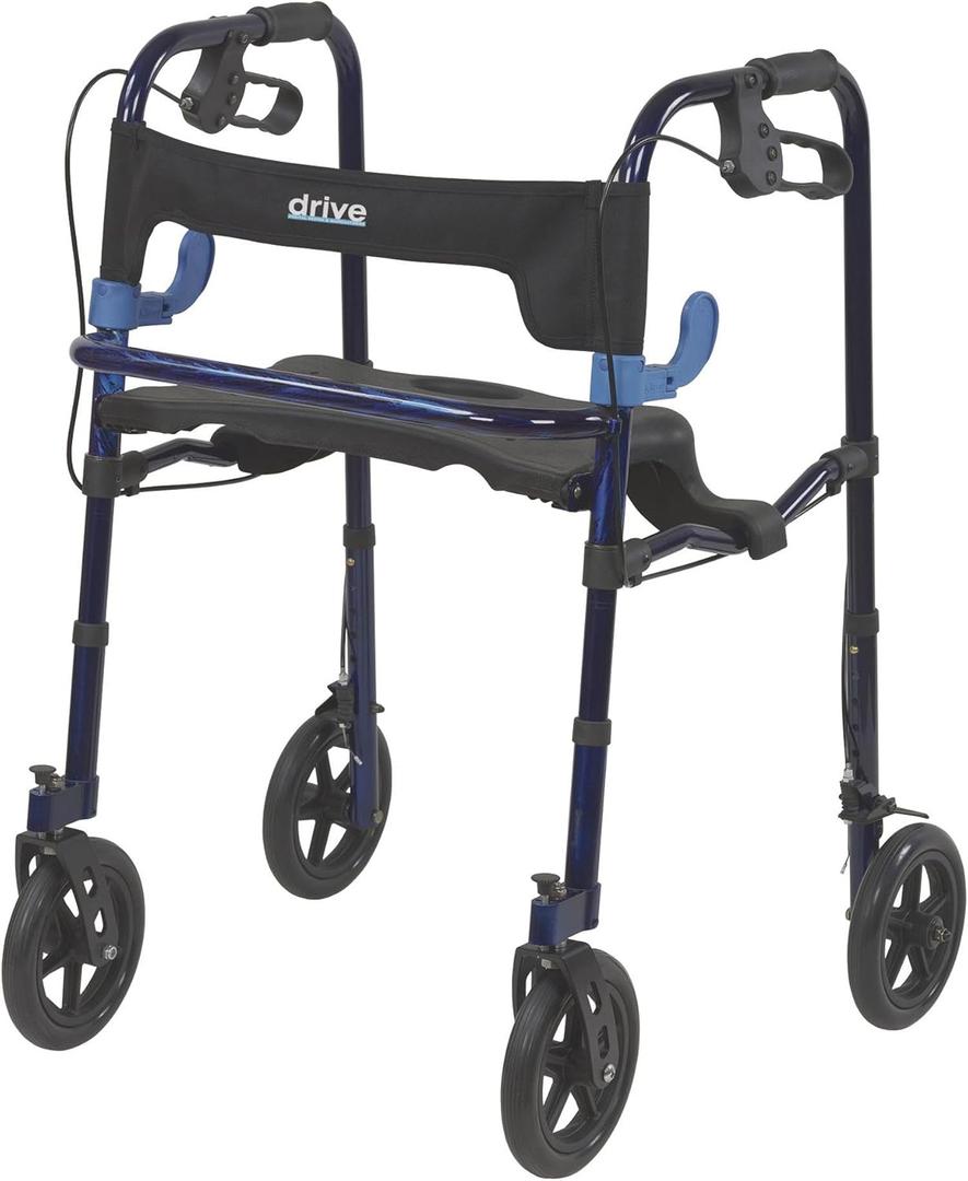 Drive Medical 10243 Clever Lite Deluxe Foldable Rollator Walker, Blue