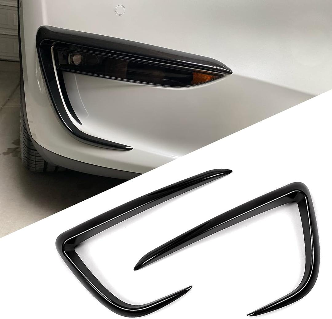 for Tesla Model Y Front Fog Light Trim Cover Fog Lamp Frame Blade Trim Eyebrow Spoiler for Tesla Model Y 2019 2020 2021 2022 2023 2024 (Black)