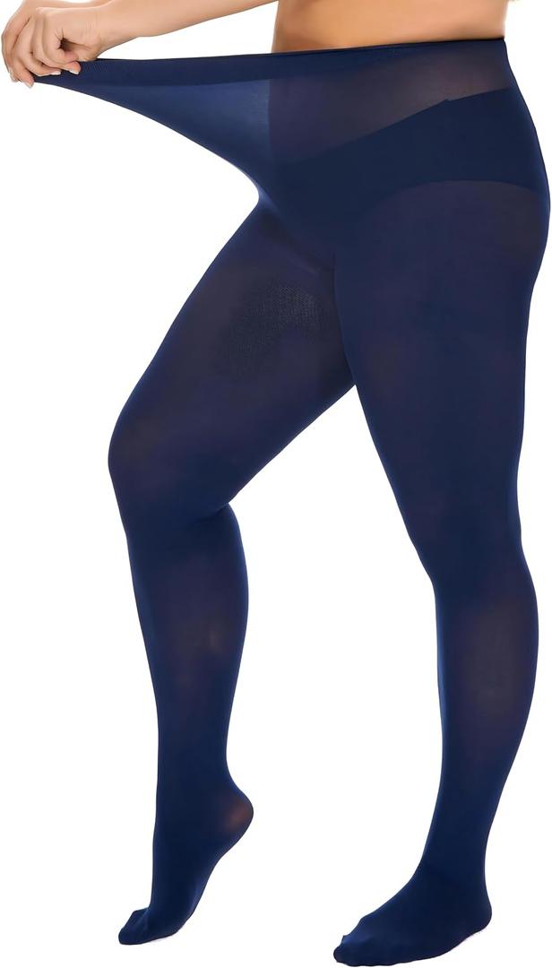 DUCMODA Plus Size Tights for Women, Ultra Soft Solid Color Semi-Opaque Pantyhose, Nylon High Waist Stockings 1X 2X 3X 4X (Black, XXL)