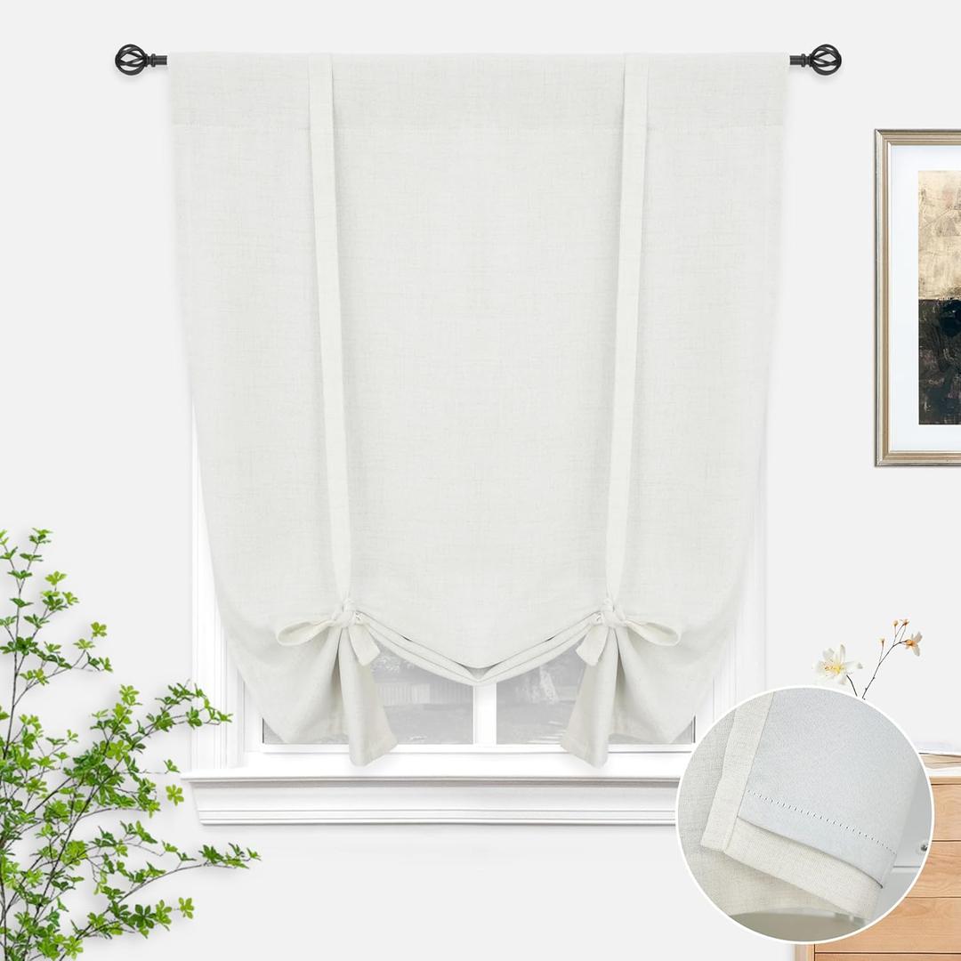 DriftAway Double Layer Linen Blackout Tie Up Curtains Thermal Insulated Fully Lined Balloon Roman Shade Bathroom Window Adjustable Rod Pocket for Small Window 39 Inch by 55 Inch Ivory Cream