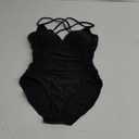 YNIQUE Women's One Piece Bathing Suits Tummy Control Swimsuits V Neck Ruched Slimming Swimwear (3-black, Medium)