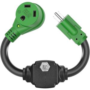 RVGUARD Overload Protector 30 Amp to 110 Volt RV Adapter Cord with Circuit Breaker, NEMA 5-15P to NEMA TT-30R Electrical Power Adapter with LED Power Indicator, 18 Inch, Green, ETL Listed