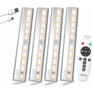 LDOPTO Under Cabinet Lights Wireless 4 Pack, Rechargeable Battery Operated Lights with Remote, Dimmable Led Closet Lights, Under Counter Lights Stick-on Touch Night Light for Kitchen, 3 Colors