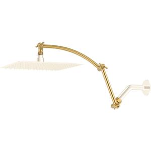 Hibbent Shower Head Extension Arm,16" Solid Brass Adjustable Extender with Lock Joint, Standard 1/2", Rise or Lower Rainfall and Fixed Shower Head, Height/Angle Adjustable Extension Arm, Brushed Brass