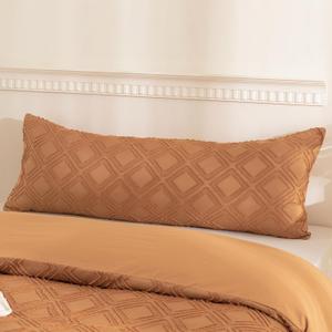 JELLYMONI Pillowcases Body Size Rust 1 Pack Boho Plaid Bed Pillow Covers 20x54in Microfiber Envelope Pillow Shams Tufted Bohemian Jacquard Knit Textured (Pillows are not Included) (03 - Rust - Grid)