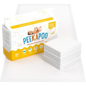 Peekapoo - Disposable Changing Pad Liners (50 Pack) Super Soft, Ultra Absorbent & Waterproof - Covers Any Surface for Mess Free Baby Diaper Changes (23.6x17.7 Inch (Pack of 50))