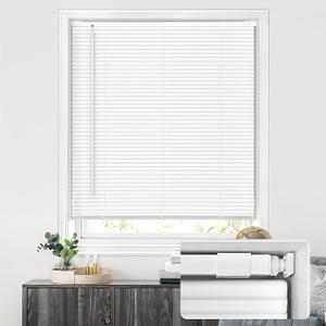 LazBlinds No Drill Blinds for Indoor Windows, Cordless 1" Vinyl Mini Blinds, Privacy S-Curve Blinds for Windows, Room Darkening Horizontal Window Blinds and Shades for Home, 24" W x 48" H, White