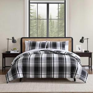 Eddie Bauer - Full/Queen Comforter Set, Super Soft Reversible Bedding with Matching Shams, Plaid Home Decor, Oeko-Tex Certified (Saddle Mountain Plaid Black, Full/Queen)