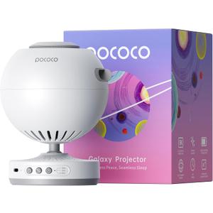 POCOCO Galaxy Star Projector for Bedroom with Replaceable Optical Film Discs, Home Planetarium Night Light Projector with High-Definition Soft Light for Relax, Study, and Meditate, Stress Relief Gifts (White)
