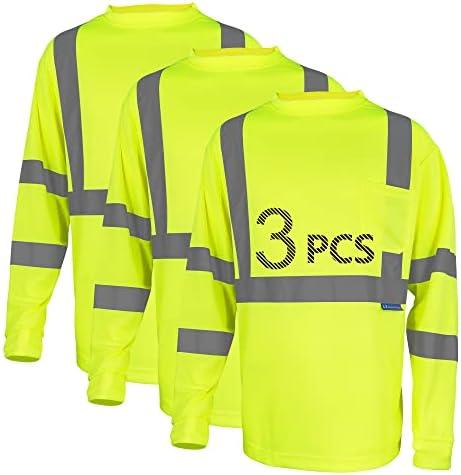 LX Reflective Safety Shirt Long Sleeve High Visibility Reflective Breathable T Shirt for Work Warehouse Construction Class 3 Medium