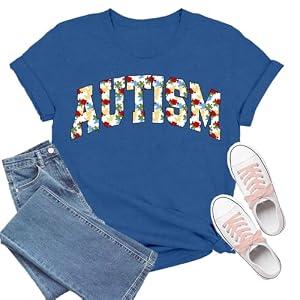 TIEEI Women Autism Awareness Shirt Autism T-Shirt Mental Health Tee Tops Blue, 2XL 