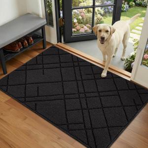 hicorfe Indoor Door Mat,35"x24" Non Slip Absorbent Door Mat Indoor Entrance,TPR Backing Dirt Trap Entryway Rug,Washable Low-Profile Stylish Welcome Mat for Hallway,Front Back Door,Kitchen(Black)