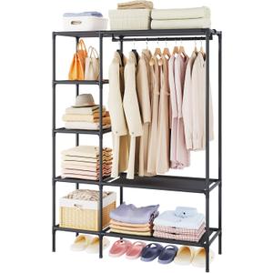Dttwacoyh Portable Closets for Hanging Clothes, Clothing Rack with Shelves,Easy to Assembly,Suitable for Cloakroom,Bedroom,Living Room,etc.Black