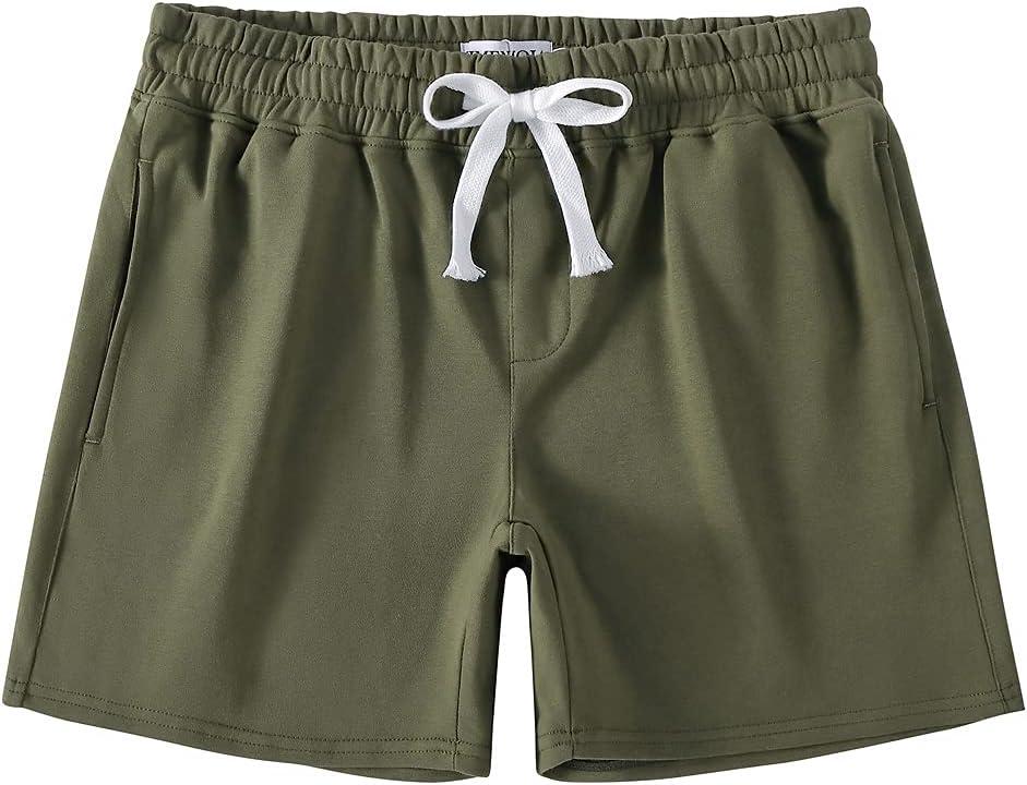 NIMENJOJA Mens 5.5" Athletic Gym Shorts Cotton Jogger Workout Lounge Jersey Zipper Pocket Sweat Shorts (Medium, Olive)