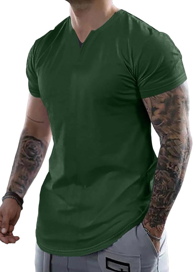 Dokotoo Men Mens Henley Shirts Short Sleeve Summer Casual V Neck Cotton Tee Shirts (L)