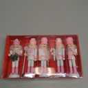 5 PCS Christmas Nutcracker Ornament Set Wooden Nutcrackers Hanging Decoration Nutcracker Figures Christmas Decorations for Xmas Tree, Table Decor, Wall(Pink)