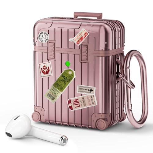 KOREDA Compatible with AirPods Case Cover, Funny Suitcase Design Case for Airpods 2nd Generation/1st Generation, Cute Fashion Protective Hard Case for Women Men with Keychain Pack of 2