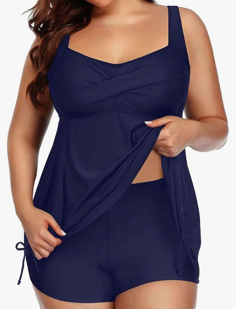 Aqua Eve Women Plus Size Tankini Swimsuit Two Piece Flowy Swimdress Bathing Suits with Shorts 18W