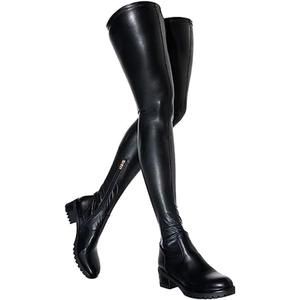AOSPHIRAYLIAN Womens Over The Knee High Boots Chunky Heel Slip On Faux Leather Riding Surgical Stretch Thigh High Boots (11, Black)
