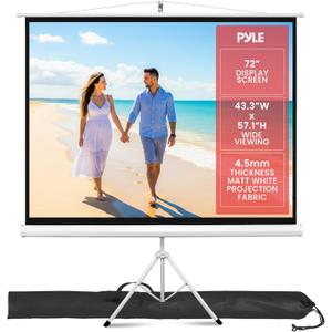 Pyle 72 Inch Outdoor Projector Screen with Stand-Portable Fold Out Roll Up Screen with Tripod Stand,White Matte Fabric 4:3 Aspect Ratio 4K HD Quality Black Masking Border,Ideal for Home and Office Use