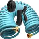 25ft EVA Garden Hose, Curly Water Hose Coil Corrosion Resistant Garden Coil, Includes 7-Pattern Function Sprayer, Retractable for Outdoors Lawn Car Washing