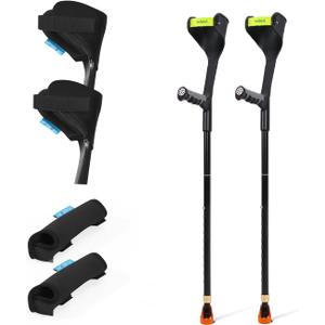 Forearm Crutches Pair+Forearm Crutches Pads, Elastic Crutches Padding for The Elbow, for Open Cuff Crutches, Shock Resistant Increases Walking Comfort Forearm Crutch Pads (Black Kit)