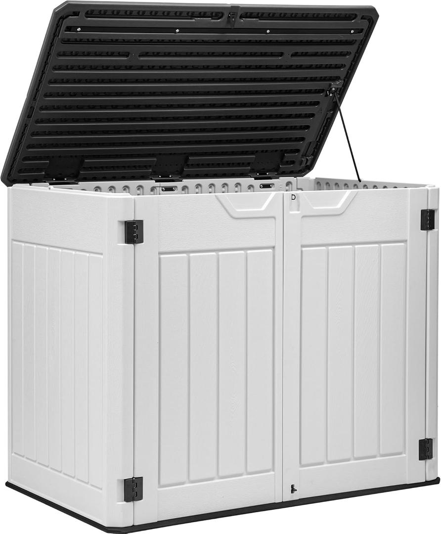 YITAHOME Outdoor Horizontal Storage Sheds w/o Shelf, 35 Cu Ft Lockable Resin Waterproof Shed, Ideal for Garden Tools, Easy to Assemble, Light Gray