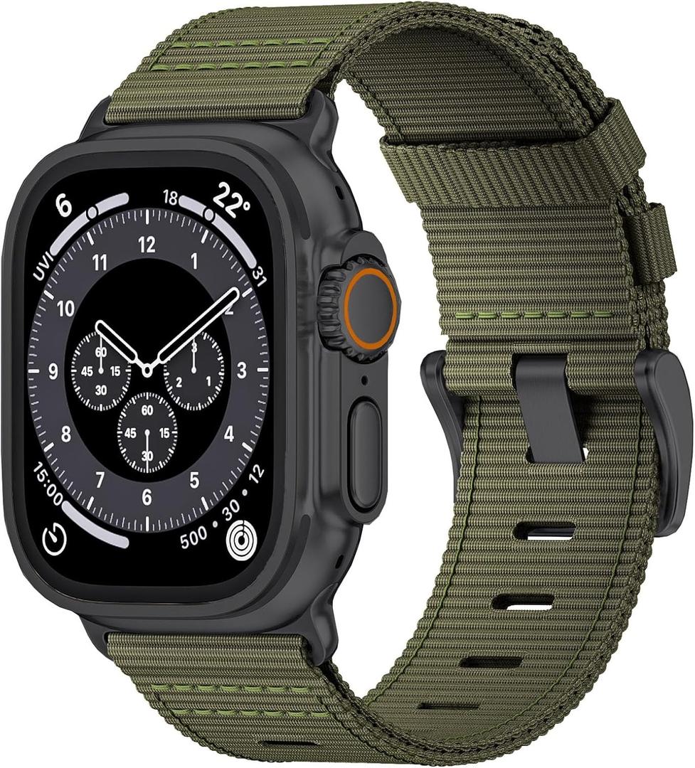 Nylon Watch Band for Apple Watch Ultra 3/2/1 Band 49mm 46mm 45mm 44mm 42mm(Series 1 2 3), Adjustable Breathable iWatch Straps for Apple Watch Ultra Bands for Men 11/10/9/8/7/6/SE/5/4/3/2/1 (Army Green (Black buckle))