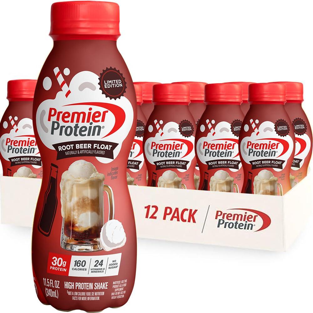 Premier Protein Shake, Limited Edition, Root Beer Float, 30g Protein, 1g Sugar, 24 Vitamins & Minerals, Nutrients to Support Immune Health, 11.5 fl oz, 12 Pack, BB 28 JUL 2026