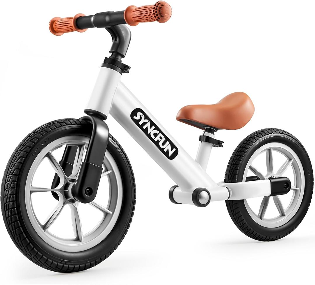 SYNCFUN 12'' Toddler Balance Bike for 2, 3, 4, 5 Year Old Kids, Lightweight Bike with Adjustable Seat and Rubber Tires for Children, Balancing Toy for 2-5 Girls and Boys Birthday Gift (White)