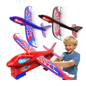 Cool Airplane Launcher Toy with Glowing Eyes & WebPattern Wings,2 Flight Modes Outdoor Games for Kids,Boys Toys Age 312,Birthday Gifts for 3 4 5 6 7 8 9 10 11 12 Year Old,Kids Gift(Red&Blue&Black)