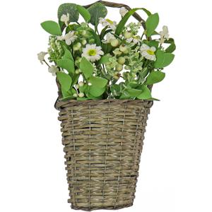 National Tree Company Artificial Hanging Wall Basket, Woven Branch Base, Decorated with Daisy Flowers, Berries, Leafy Greens, Spring Collection, 18 Inches