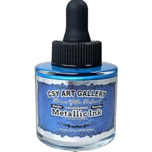 CSY Art Gallery Metallic Acrylic Inks-Calligraphy Ink-Gold Glitter Craft Paint Lightfast- Heavy Body -Non Fading -Vibrant Colors -Artist Quality Painting Supplies Icy Blue
