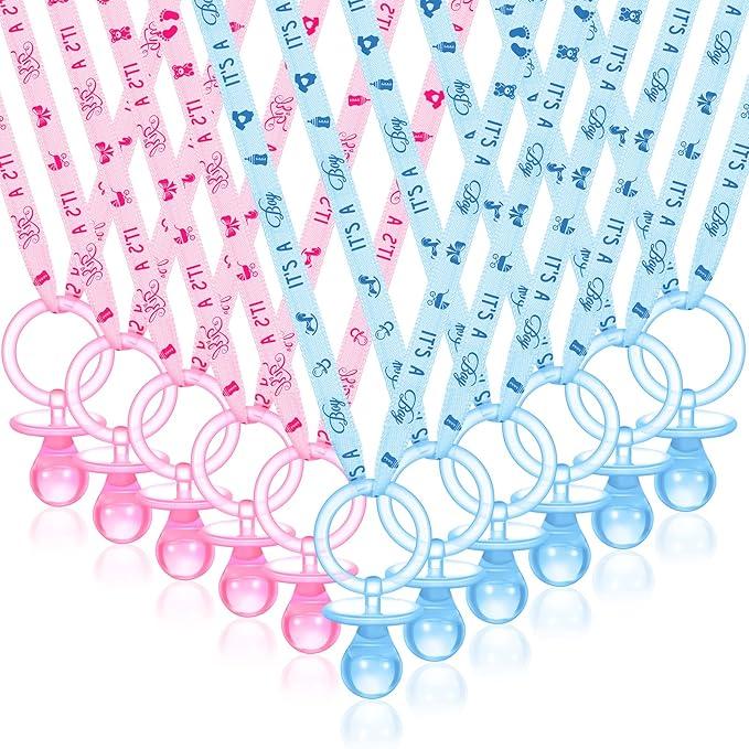 Junkin 60 Pieces Baby Shower Pacifiers Necklace Acrylic Pacifiers Necklace Charm for Baby Shower Party Favors Decorations, Women Style(Pink, Blue)