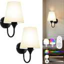 Battery Operated Wall Sconces Set of 2, 10000mAh Wireless Dimmable LED Wall Lights with Rechargeable 15 Colors Bulb & Remote, Timer & Flash 2 Light Mode, Bedroom Living Room Hallway Staircase (Black)
