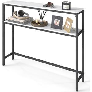 VASAGLE Console Table, 2-Tier Narrow Sofa Table with 2 Shelves, 7.9 x 39.4 x 31.5 Inches, for Living Room, Hallway, Entryway, Marble White and Ink Black ULNT131W59V1