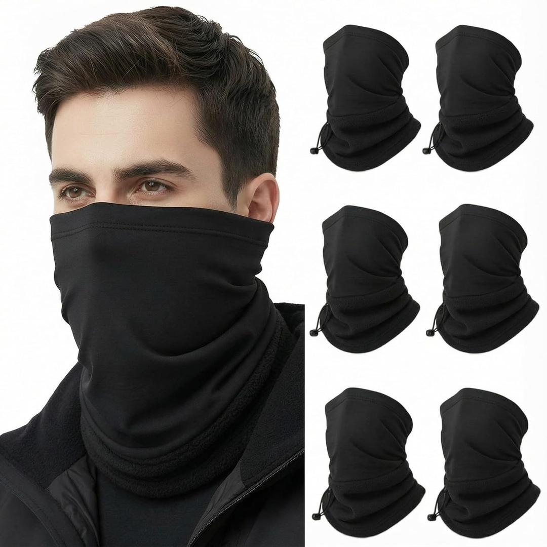 6 Pcs Winter Neck Gaiter Warmer Fleece for Men Women Adjustable Windproof Half Balaclava Thermal Neck Warmer Ski Face Mask Scarf for Cold Weather Cycling Motorcycle Sports Black