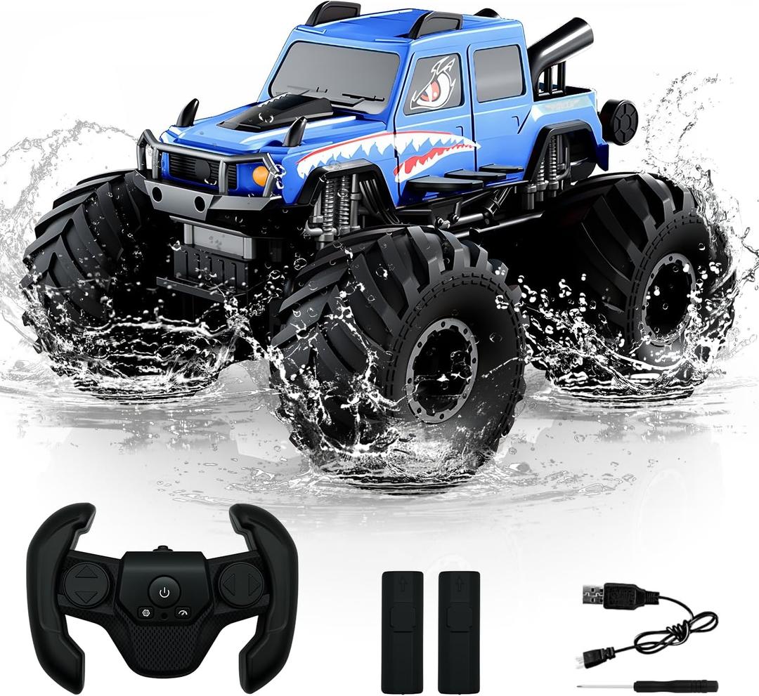 Amphibious Remote Control Trucks,2.4G 1:18 4WD All Terrain Off-Road Waterproof Monster RC Cars Pool Toys Hobby RC Vehicle Christmas Birthday Gifts for Kids Boys Girls 8 9 10 11 12+ Bule (Blue)